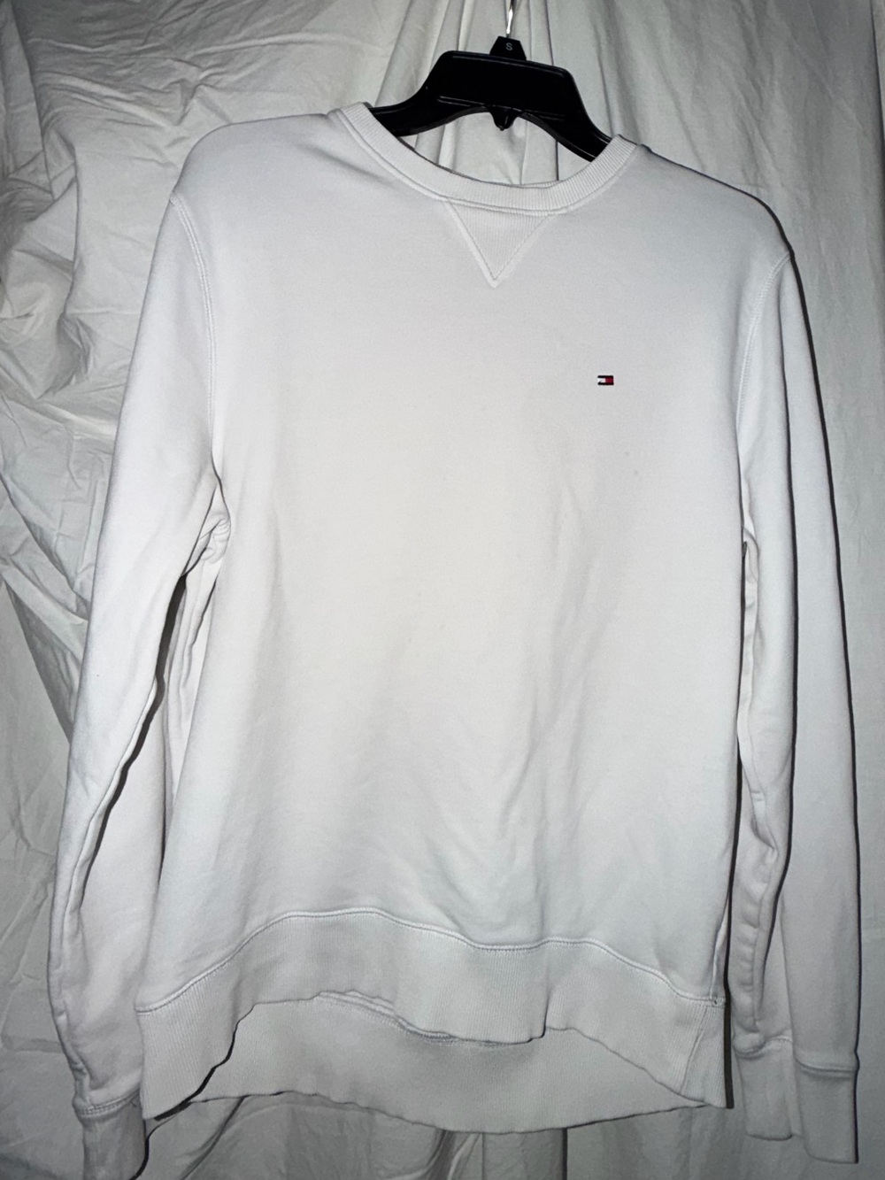 Tommy Hilfiger Men's White Crewneck Sweatshirt with Signature Flag